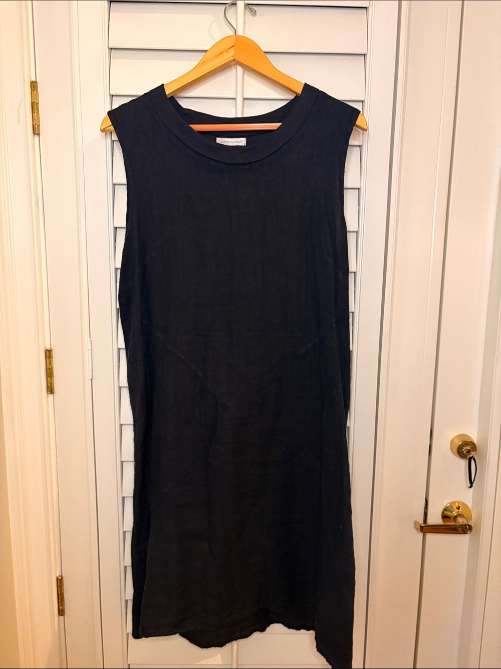 Italian made Black Sleeveless Shift Dress 100% Linen XXL